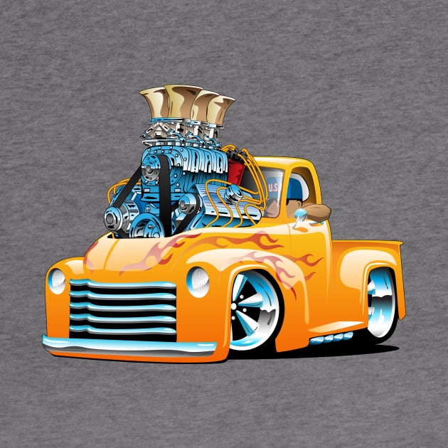 American Classic Hot Rod Pickup Truck Cartoon by hobrath